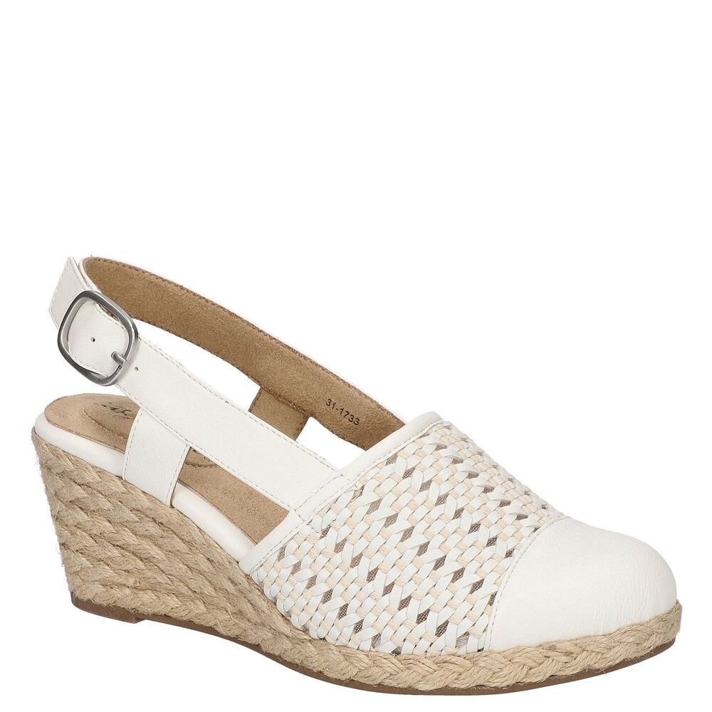 White Woven Espadrille Wedge Slingback Heel